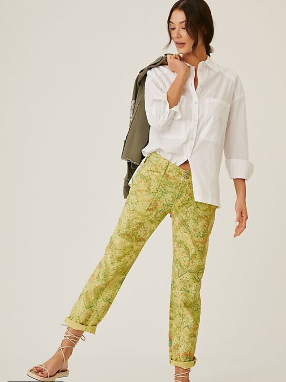 Pilcro Green Floral Straight Leg Pants